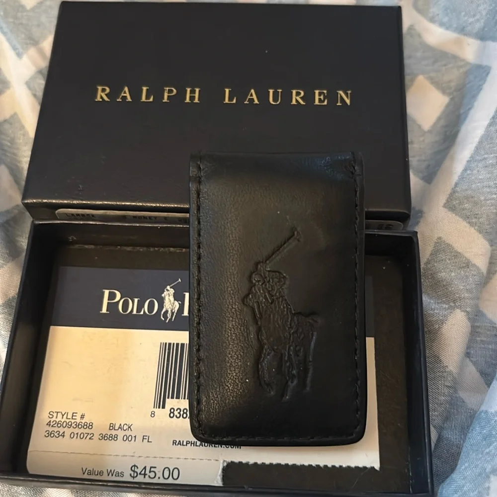 Polo Ralph Lauren Black Leather Money Clip NWT